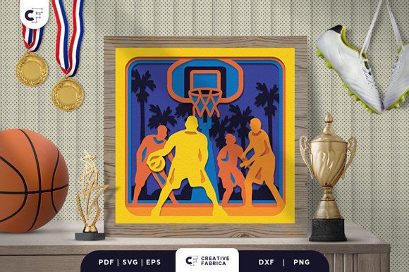 Basketball Game 3D Shadow Box SVG