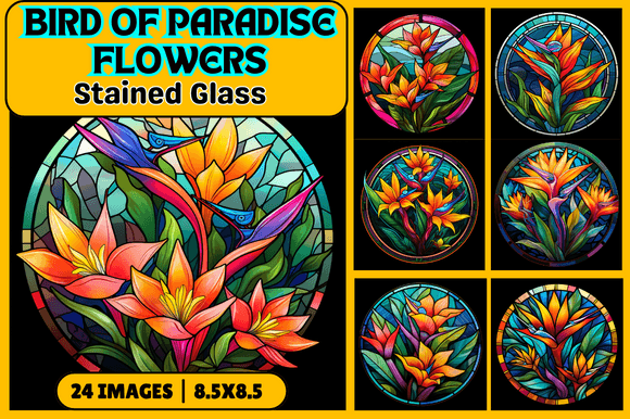 Bird of Paradise Flowers Stained Glass: A Digital Design Resource for Crafters