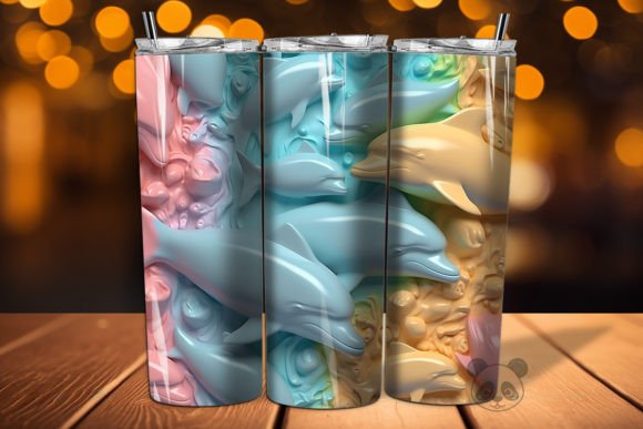Colorful 3D Dolphin Tumbler Wrap PNG