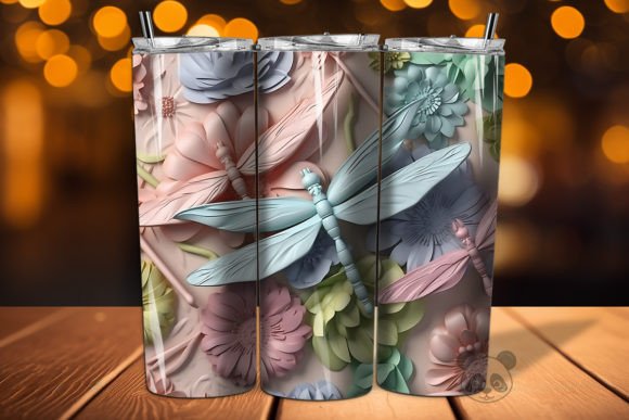 Colorful 3D Dragonfly Tumbler Wrap PNG