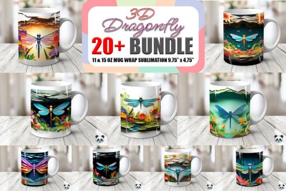 Dragonfly 3D Mug Wrap Sublimation Bundle: Elevate Your Craft with Professional Designs